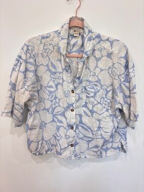 Billabong All Good Floral Button Up Shirt Blue White Tropical Women’s Small